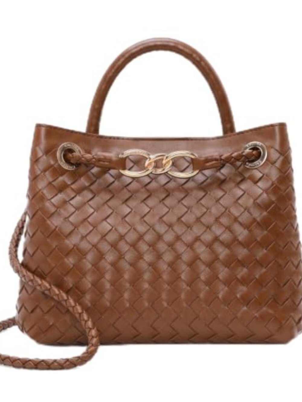 PU Leather Woven Satchel Handbag Shoulder Crossbody Bag